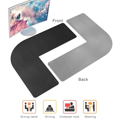 Image of Chihein L-Shaped Desk Pad, Corner Desk Mat (37.4 inch+ 49.2 inch) x 12.99 inch, Computer Office Mouse pad Writing Table Pad for Home Office - Black /Gray