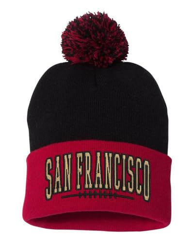 San Francisco Beanie Adult Winter Cap for Football Fans (Black/Red Beanie One Size)