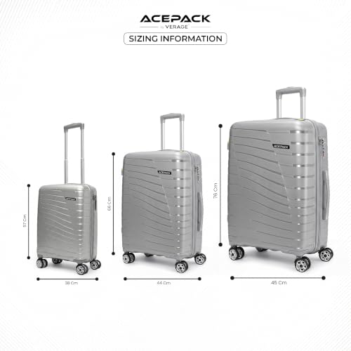Image of ACEPACK - STARLINK Set Of 3 Pieces (Small + Medium + Large) Trolley Bag, Lightweight Luggage Suitcase With Spinner 8 Wheel, Unbreakable Polypropylene Hard Shell, In-Built Number Lock, 3 Years Warranty