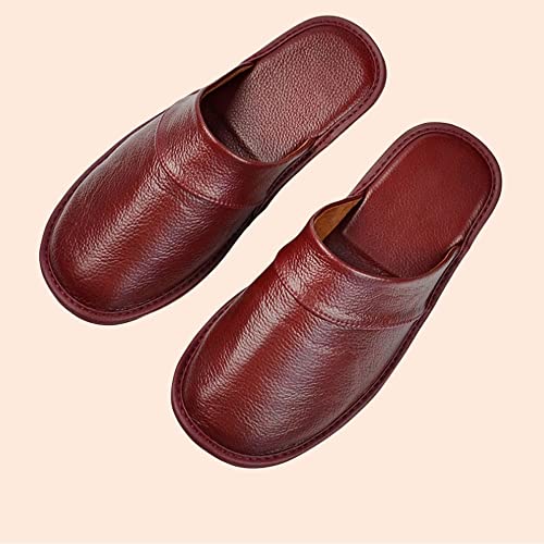 Mens Genuine Leather Slippers Non Slip Home Bedroom Shoes House Slipper Comfy Indoor Outdoor Shoes Slippers Unisex (Color : A, Size : 43/44)4