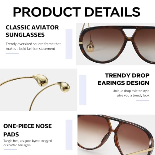 Chicid Oversized Aviator Sunglasses for Women, Trendy Big Retro Shield Sun Glasses with UV400 Protection3