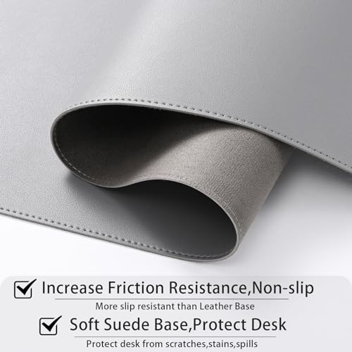 Image of AROPANA Anti-Slip Extended Mouse Pad | PU Vegan Leather Desk Mat | Large Computer Desk Protector Pad with Suede Base for Keyboard, Laptop, Office & Home (120x60CM, Grey)
