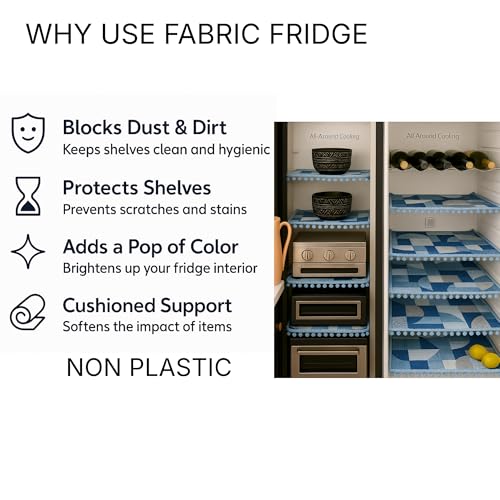 Image of Side-by-Side Door Fridge Shelf Liners Set: Mats for Refrigerator and Freezer Sections - Machine Washable Liners for Glass Shelves, Drawers, and Trays-Refrigerator Accessories, 22Pc(Blue Geometric)