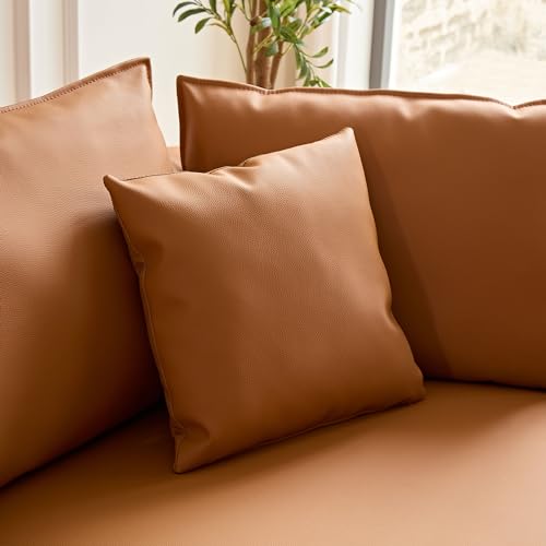 Image of KEIKI 129 inch Curved Oversized Modular Bonded Leather Sectional Sofa with Right Chaise, 4 Pillows, 3 Back Cushion, Modern Comfy 5-Seater Couch, Easy Assembly, for Apartment, Living Room, Orange