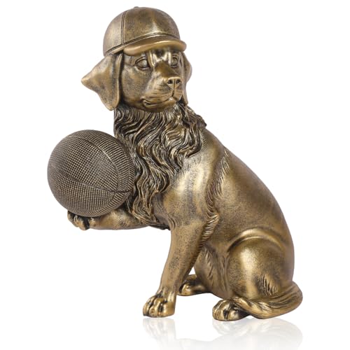 Image of Dog Statue Golden Retriever Basketball Player Dog Sculpture Home Decor for Shelves Office Living Room Bedroom Mantle TV Stand Gifts for Dog Basketball Lovers