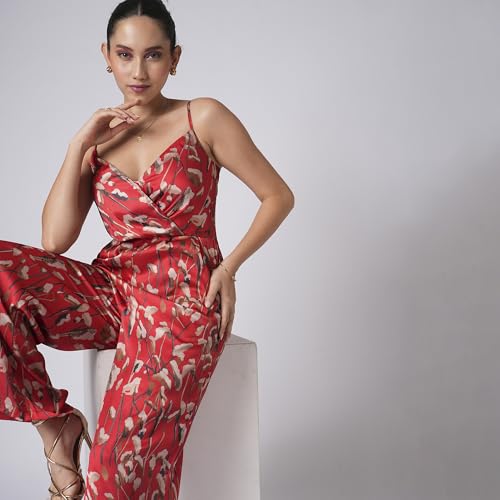 Image of Globus Women Yellow Solid Wrap V-Neck Jumpsuit-3640450001