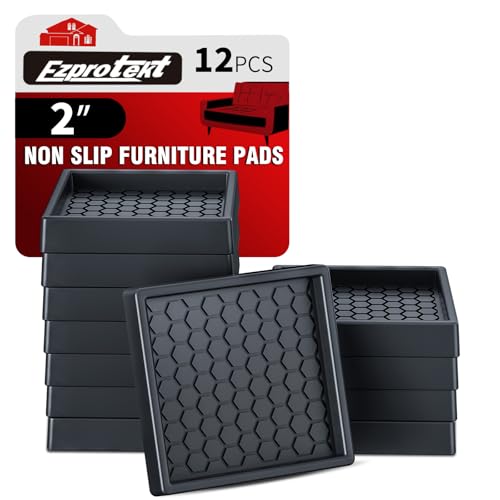 Image of Ezprotekt Non Slip Furniture Pads, 12 Pcs 2 inch Anti Slip Rubber Caster Cups, Anti Skid Furniture Coasters for Hardwood Floors, No Slide Furniture Gripper, Furniture Stoppers to Prevent Sliding (Black)