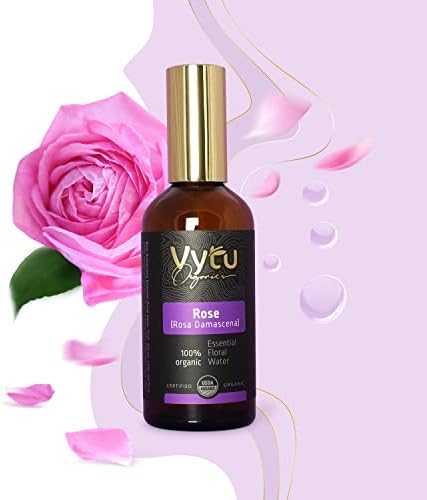 Vytu Organics USDA Certified Rose Water from Rosa Damascena, Facial Toner, 3.4 fl.oz.