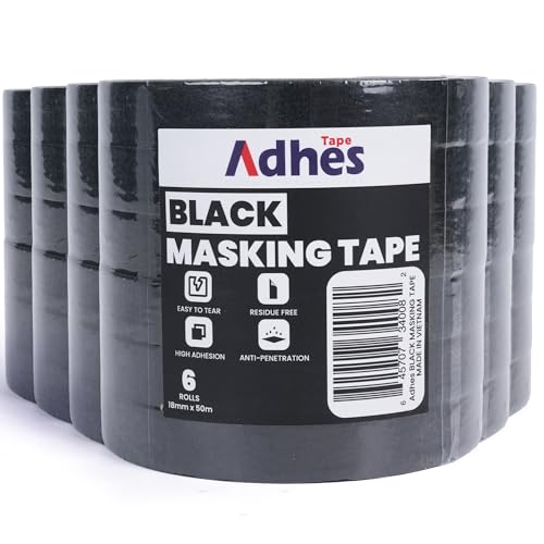 Image of Adhes Black Masking Tape, 36 Rolls x 0.7'' x 55yds, Multi-Surface Painter's Tape for Clean Lines, Residue-Free Removal, Indoor and Outdoor Use