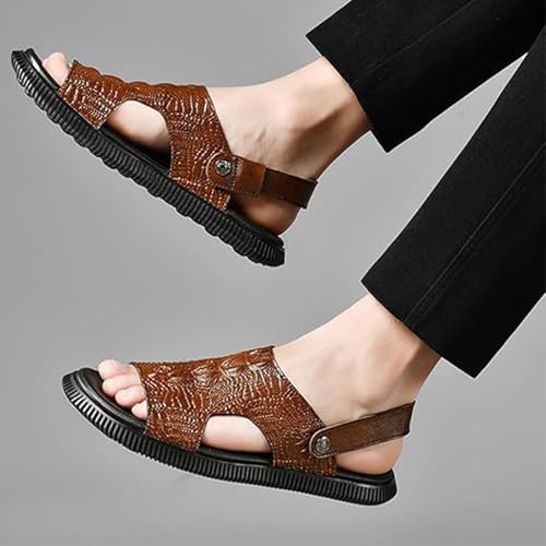 Men's Genuine Leather Sandals - Classic Printed Open-Toe Slides - Non-Slip Comfortable Beach Shoes2