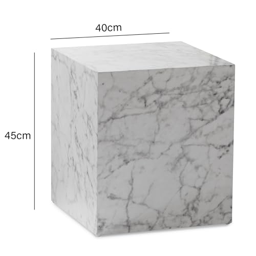 FineBuy Couchtisch MONOBLOC 40x40x45 cm Hochglanz mit Marmor Optik, Wohnzimmertisch Cube Quadratisch, Design Sofatisch, Lounge Beistelltisch Würfel-Form Weiß – Bild 4