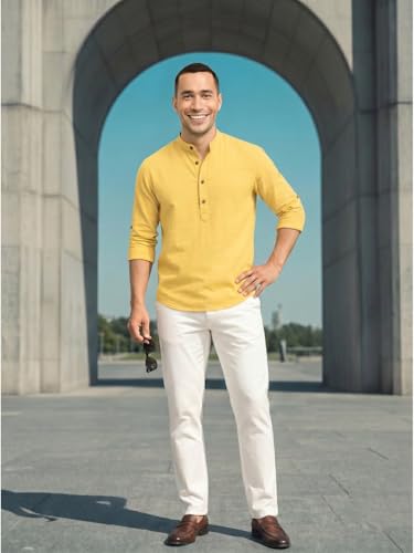 Image of DEELMO Men's Cotton Blend Solid Regular Fit Full Sleeve Short Kurta | Men's Trendy Short Kurta