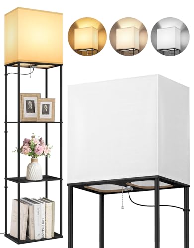 OUTON Lámpara de pie negra con estantería