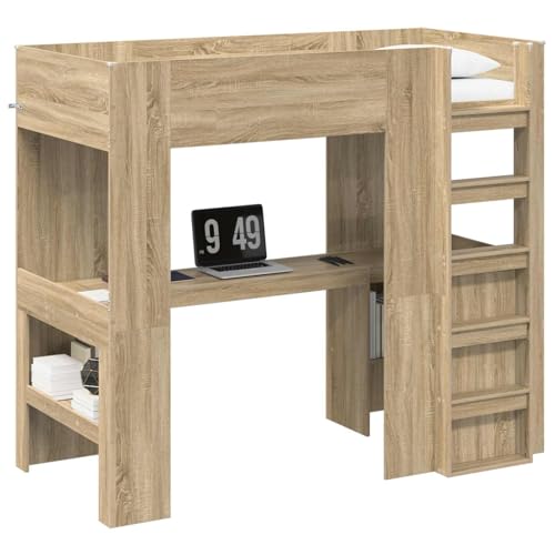 vidaXL Cadre de lit superposé avec Bureau Chêne Sonoma 90 x 190 cm, Lit Mezzanine Moderne, Gain de Place, lit Compact avec Bureau, Parfait pour Un Coin...