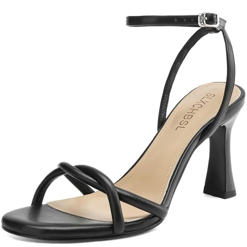 Image of Womens Kitten Heels, Round Open Toe Strappy Heeled Sandals, Ankle Strap Dress Shoes for Party, Wedding, Low Heel 2.5 inch