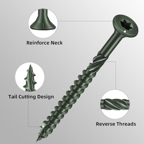 Image of #8 x 2 Heavy-Duty Deck Screws - Green Long Outdoor Wood Screws, Torx Drive with T25 Bit, Rust Resistant for Wood Decking and Fence (2lb,255Pcs)
