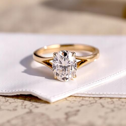 Solid Gold Split Shank Oval Cut Moissanite Engagement Ring, Solitaire Promise Ring, Minimalist Proposal Ring, Birthday Gift for Women Wife2