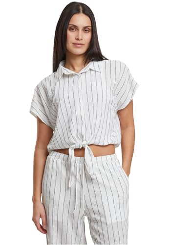 Urban Classics Damen Hemdbluse Ladies Structured Striped Tied Blouse, gestreifte Bluse mit Knoten, lockere Passform, Größen XS - 5XL