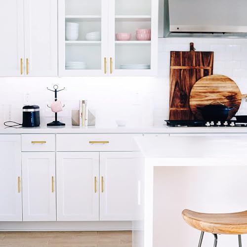 Image of Ravinte Cabinet Handles, Brushed Brass,5 inch Length,3 inch Hole Center,15 Pack | Stainless Steel Pull Feel, Round T-Bar Shape, Kitchen Cabinet Pulls, For Cupboards, Drawers, Dressers, Cabinets