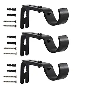 Ulifestar Adjustable Curtain Rod Brackets, 3 Pack Heavy Duty Drapery Rod Holders Hardware Window Curtain Rod Support Hanger for 1 Inch Rod with Installation Screws (Black)