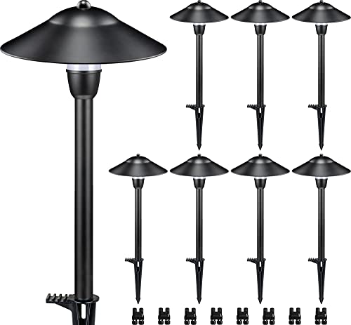 SUNVIE Low Voltage Pathway Lights Wired Path Light Outdoor 3W 12-24V 3000K Waterproof Aluminum LED Landscape Lights with Connector for Garden Walkway Yard - ETL Listed Cord, 8 Pack