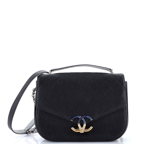 Pre-Loved Thread Around Flap Bag Quilted Caviar Medium, Black