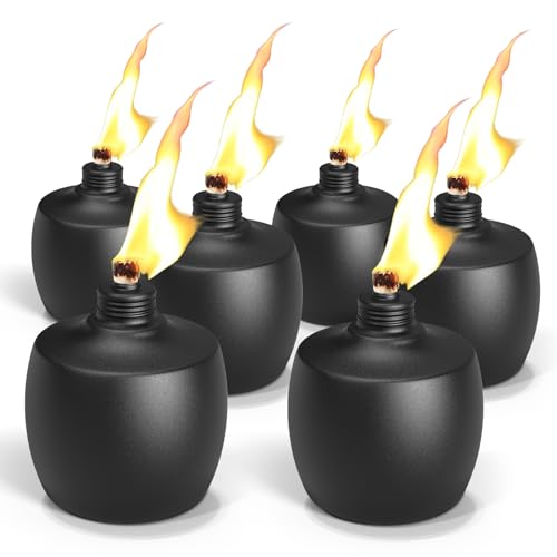 6-Pack Citronella Tabletop Torches, MQKIWAO 21 oz Table Top Torches for Outdoor, Metal Oil Burner Candles, Garden Torches with Fiberglass Wick for Yard, Patio, Deck, Garden, Party, Landscape