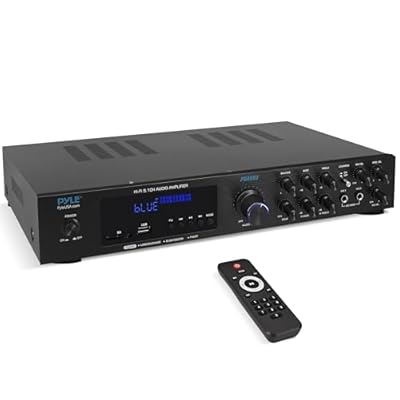 Pyle Bluetooth Audio Amplifier - Home Stereo Receiver with 5 Channels and Subwoofer Out - MP3/USB/SD - AUX - FM Radio - 2 Mic Inputs w/ Echo - VFD Display - Remote Control - PDA8BU