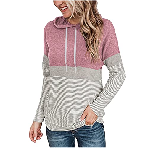 PBNBP Women's Color Block Pullover Hoodies with Pockets Athletic Sweatshirts Drawstring Hooded Tops Long Sleeve Casual Blouse A09_pink Small