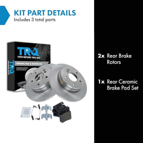 Image of TRQ Rear Brake Pad and Rotor Set Ceramic Compatible with 1996-1997 C36 AMG 1996-2002 E320 1997 E420 1998-1999 CLK320 1998-1999 E300 1998-2002 E430 1999 CLK430