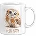 Eulen Tasse mit Namen &ndash; Personalisierte Kaffeebecher Tiermotiv Geschenkidee M&auml;dchen Junge (Wei&szlig;)