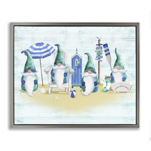 Gnome Family Nautical Scene, 17 x 21 Inch Canvas in Floater Frame