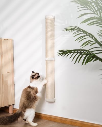 Aechonow 34'' Wall Cat Scratching Post, Wall Mounted Cat Scratcher Furniture for Indoor Active Cats, Tall Sisal Pole for Large Adult Cat Pet Climb Stretch Walk