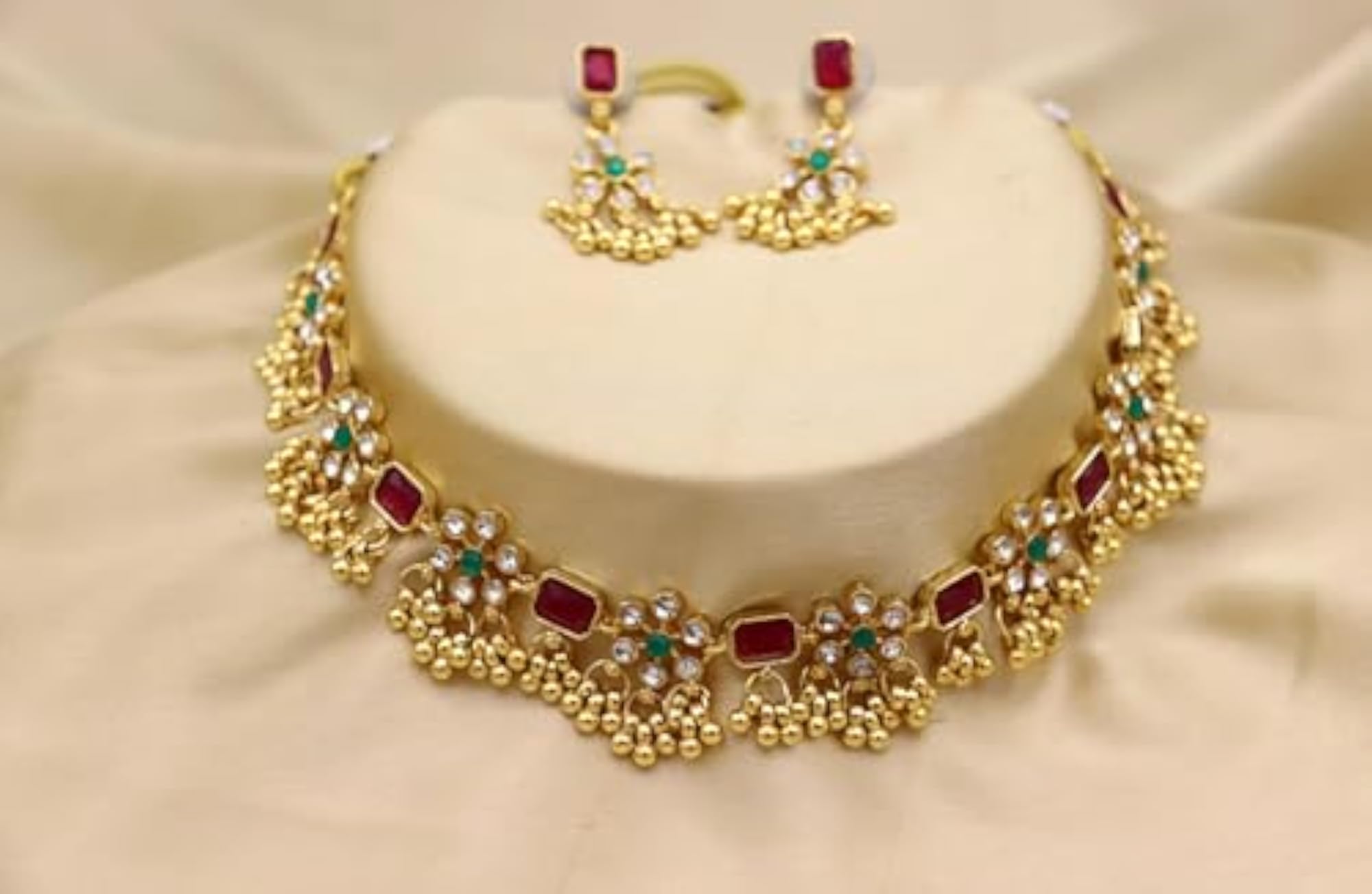 American Diamond Necklace Set with Earrings, Silver Toned