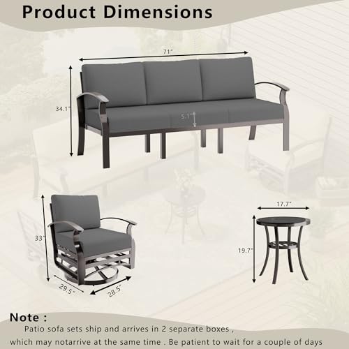 Image of Patio Furniture Set 3-Piece Aluminum Armrest Sofa, All-Weather Patio Conversation Set with Tempered Glass Top Table & Removable Sponge Cushions for Backyard Poolside - Grey