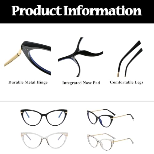 Image of LJCZKA Blue Light Blocking Glasses Women Anti Eye satrain Computer Cat eye Eyeglasses Cateye Clear Frame