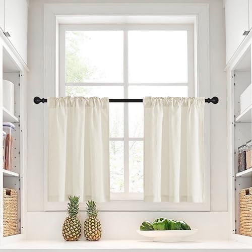 NICETOWN Linen Kitchen Curtains 30 Inch Tier Curtains Farmhouse Cafe Curtains Light Filtering Small Window Curtains Rod Pocket Back Tab Bathroom Laundry Room 2 Panels Natural 34 W x 30 L