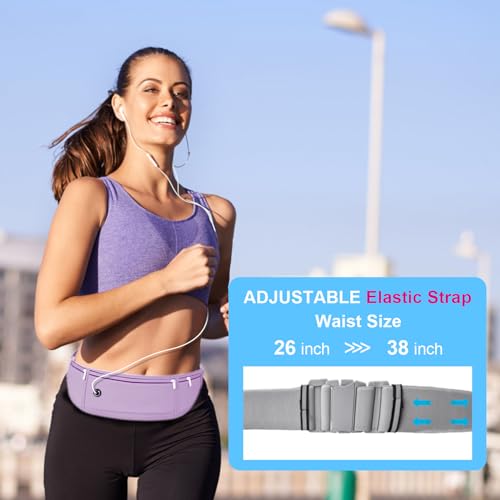 Image of Slim Running Belt for Women Men,Runners Fanny Pack Phone Holder,Money Belt,Running Gear Accessories,with 3 Pockets (Purple)
