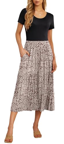 GRECERELLE Women's Summer Casual Short Sleeve Crewneck Tiered Flowy Maxi Long Dress with Pockets (S-2XL)