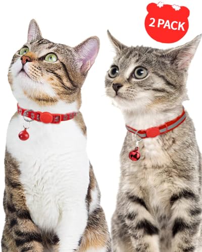 Image of Taglory Reflective Cat Collar Personalized with Name and Number, Cat Collars Breakaway with Bell and ID Tag, 7.5-12.5 inch Red