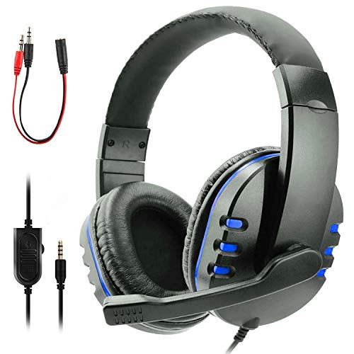 Zeion Gaming Headset Headphone with Microphone for PS4, Nintendo Switch, Playstation 4, Playstation Vita, Mac, Laptop, Tablet, Computer, Mobile Phones (3.5mm Plug Blue)