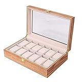 Modelo: caja de reloj de lujo CUHAWUDBA Caja de ExhibicióN de Reloj de Madera Retro Soporte de Embalaje Duradero ColeccióN de Joyas Almacenamiento Reloj Organizador Caja de Ceniza de 12 bits Sauce de Agua
