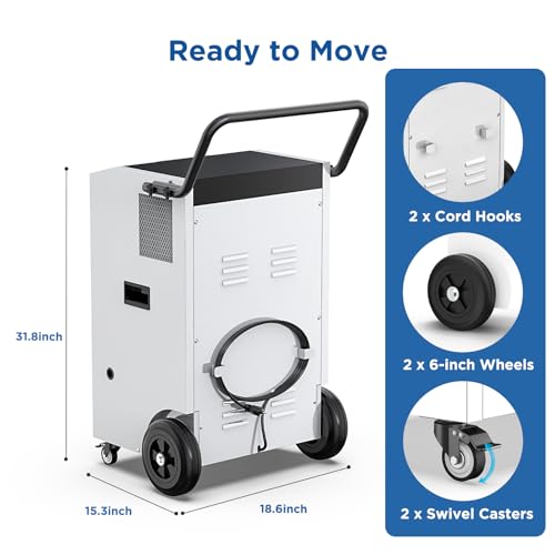 Moiswell 240 Pints Commercial Dehumidifier with Pump and Drain Hose for Basements and Large Spaces up to 8,500 Sq Ft, 5-Year Warranty