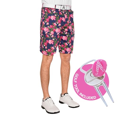 Royal & Awesome Bloomers Floral Mens Golf Shorts, Crazy Golf Shorts