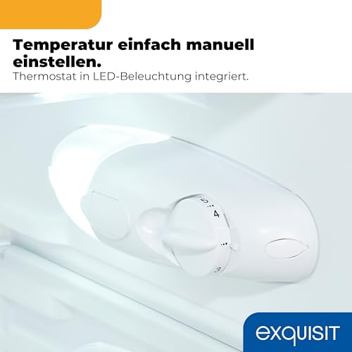 Exquisit Kühlschrank mit 4-Sterne-Gefrierfach | 107 l Nutzinhalt, EEK: C, 37 dB | LED-Thermostat-Beleuchtung, manuelle Temperaturregelung, wechselbarer Türanschlag | KS515-4-051C weiss