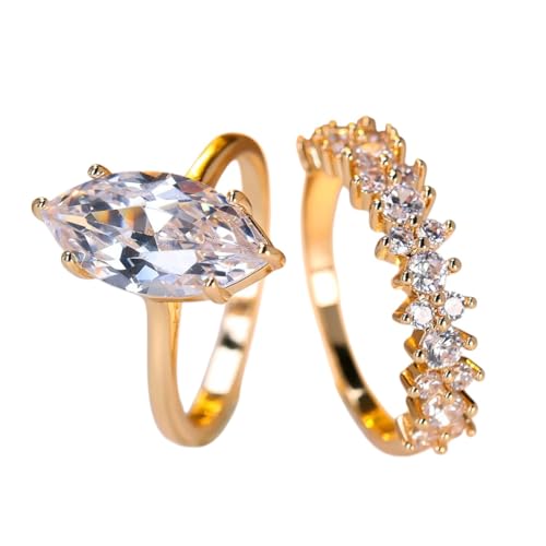 MEOEFKWETAR New 2026 Crystal Female White Stone Ring Set Fashion Vintage Gold Color Bridal Wedding Jewelry For Women Accessories Creative Gift