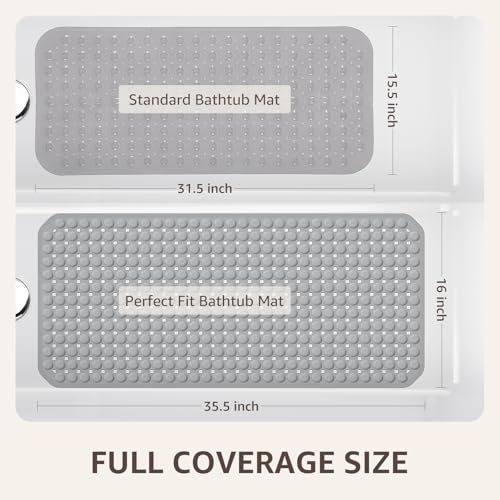OTHWAY Bath Tub Shower Mat Non Slip, Bathtub Floor Liner Mats for Inside Shower Bathroom, Suction Cups and Drain Holes for Feet Scrubbing, Machine Washable, Soft on Feet, 35x16 Inch, Grey