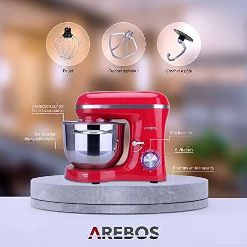 Robot pâtissier 1500W bol 6L rouge - Arebos – Image 6