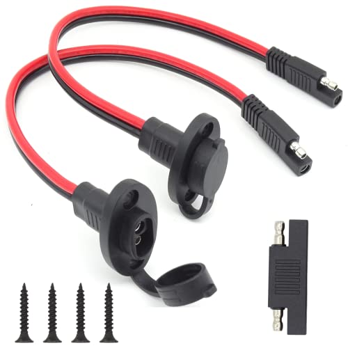Ygdyxautoc 2-Pack 1FT Pure Copper SAE Connector 10AWG SAE Power Socket Sidewall Port Waterproof Battery Connector Mount Universal Flush Mount Adapter for Solar Panel Generator Battery Charger
