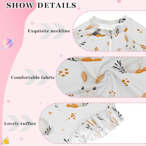 Gary Wihte Rabbit Leaf Girls Long Sleeve Swimsuit Rash Guard One Piece Bathing Suits Zipper 3-12T4